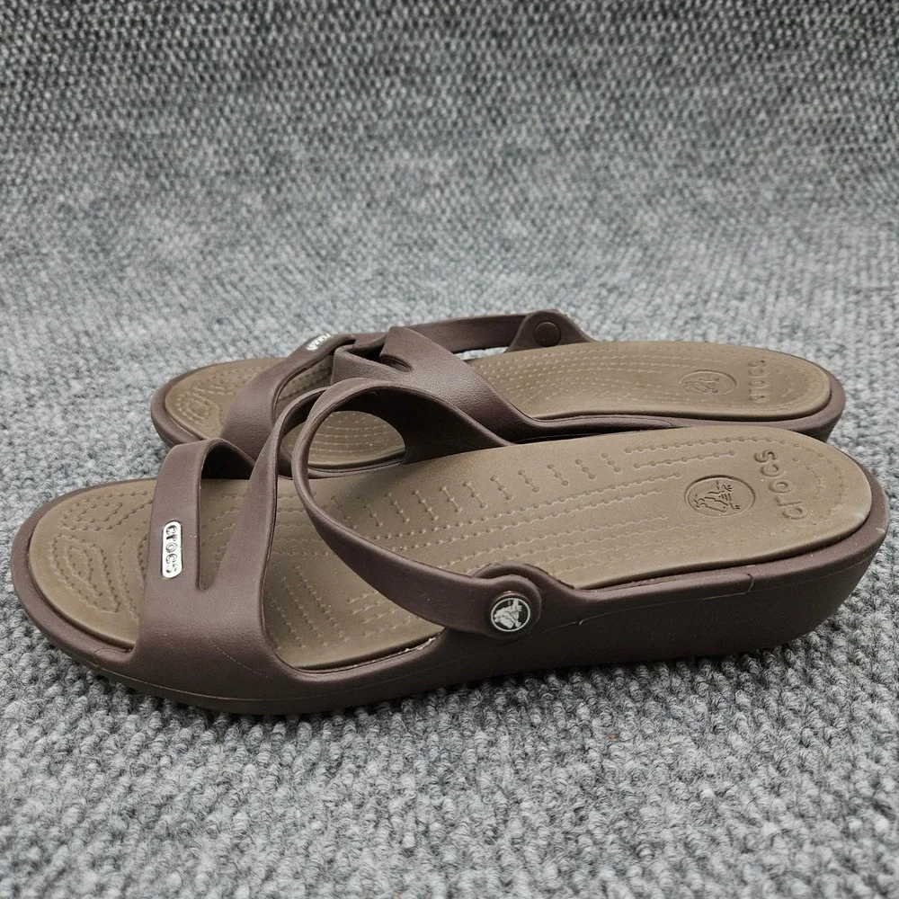 Crocs Patricia (Women's 10) Brown Sandals Wedge Strappy Comfort Slides Beach